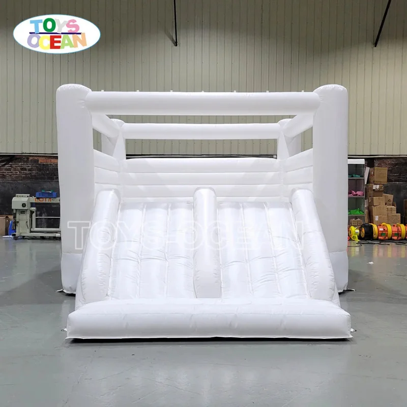 Custom Soft Play Equipment Amusement Park Inflatable Castle White Bounce House with Slide
