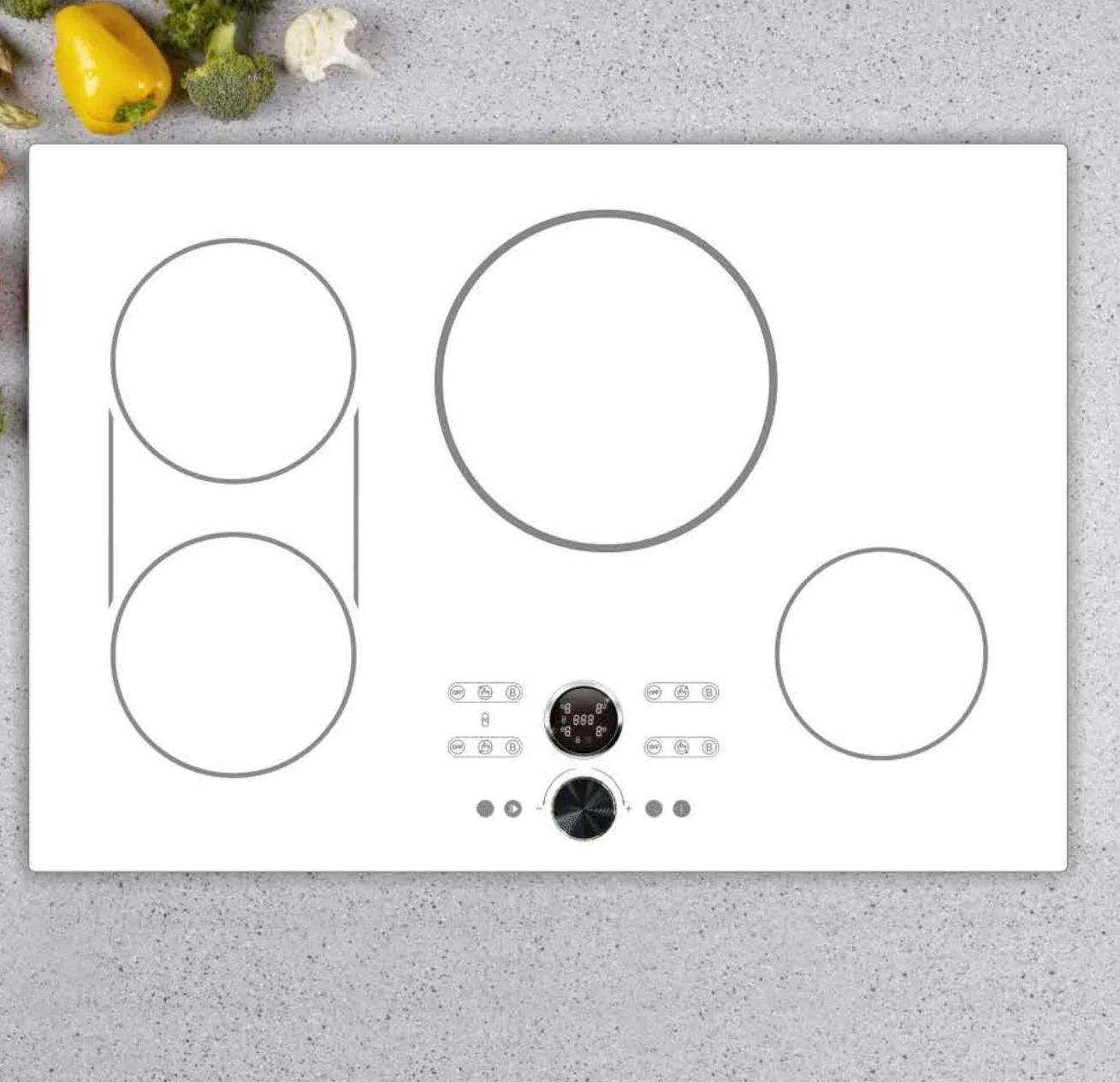 Induction Cooktop with 4 Heating Elements and Magnetic Knob Control
