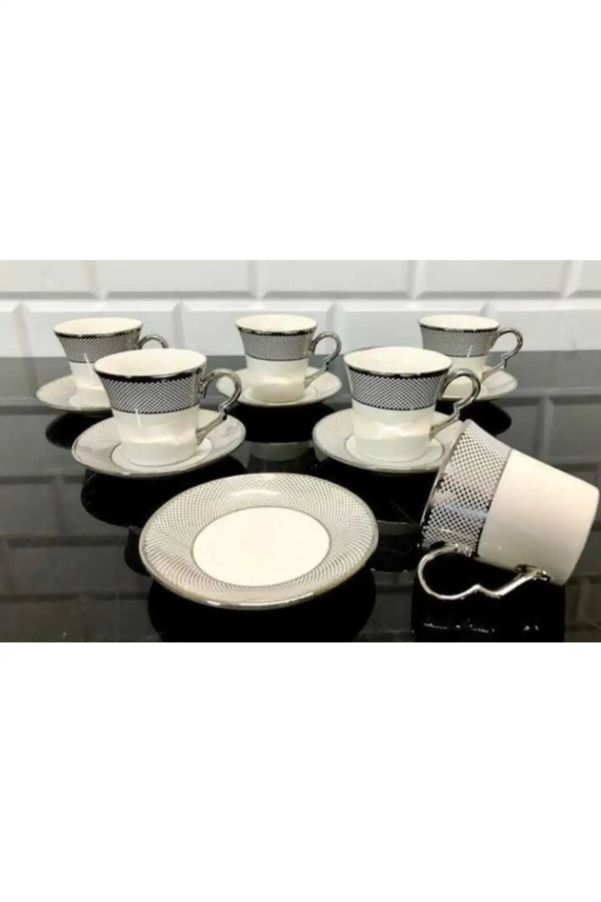 Gray patterned cup set 12 piece Cooper Luxury Cups