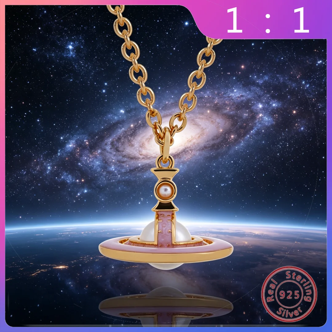 

Серебряное ожерелье S925 пробы с жемчужной подвеской в виде Сатурна, высококачественное, роскошное, модное, элегантное, в стиле ретро, с изображением планеты Сатурн