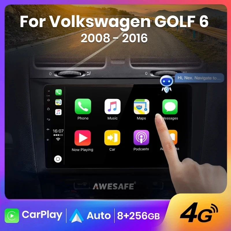 AWESAFE Wireless CarPlay Autoradio for VW Volkswagen GOLF 6 2008 2009- 2016 Car Radio Multimedia Player Android Auto Stereo GPS