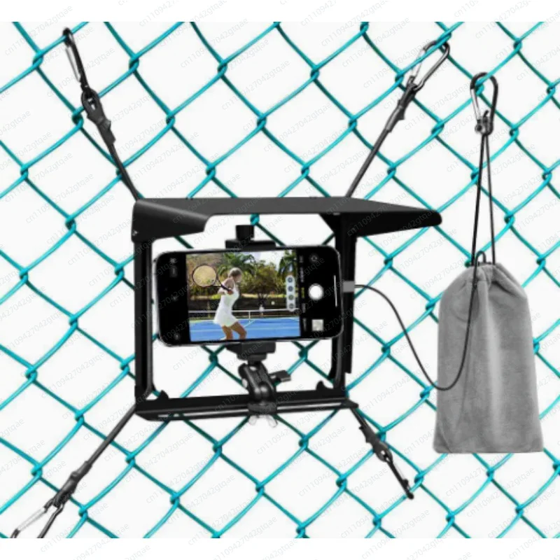Action Camera Hanging Net Mount Adjustable Metal Fence Holder with Visor Clip Outdoor Photography Phone Bracket