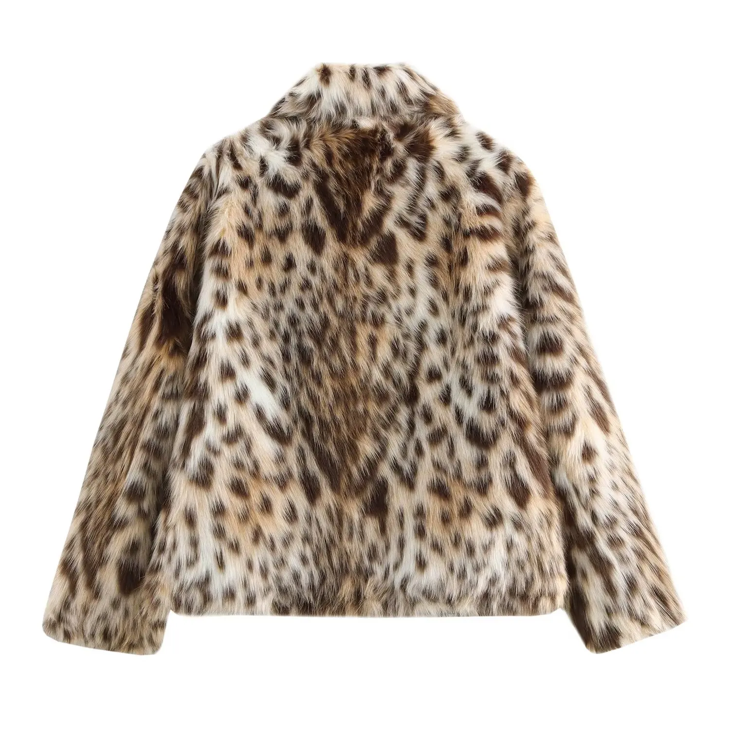 Moda feminina alta rua casaco de pele do falso feminino outono inverno manga cheia elegante deslocamento leopardo impressão jaquetas streetwe