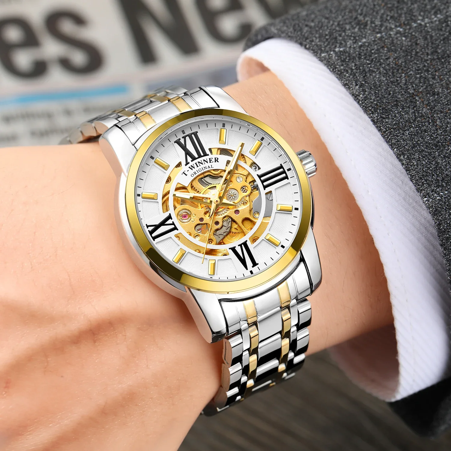 2026 Fashion WINNER Steel Skeleton Mechanical Wrist Watches High Quality Waterproof Men's Watch Automatic Movement Business Male