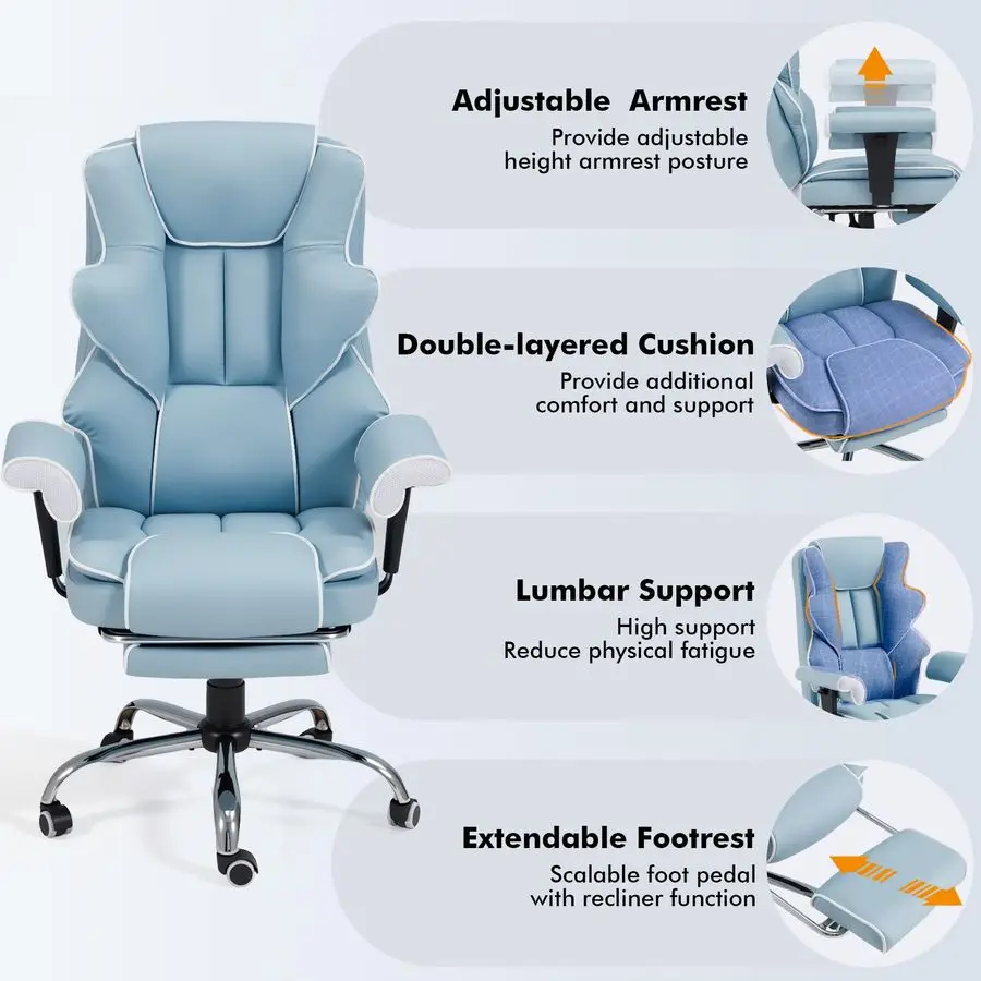 เก้าอี้นวด 6 จุด, เก้าอี้สำนักงานแบบมีระบบทำความร้อน, เก้าอี้สำนักงานที่บ้านตามหลักสรีรศาสตร์พร้อมที่พักเท้าแบบยืดหดได้และฟังก์ชั่นปรับเอน