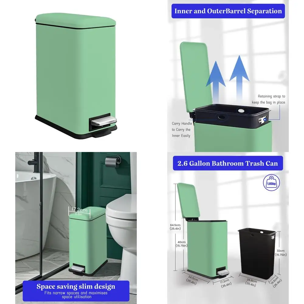 

10L Stainless Steel Bathroom Trash Bin with Soft-Close Lid and Step Pedal, Removable Liner, Ideal for Home Office and Bedroom, G