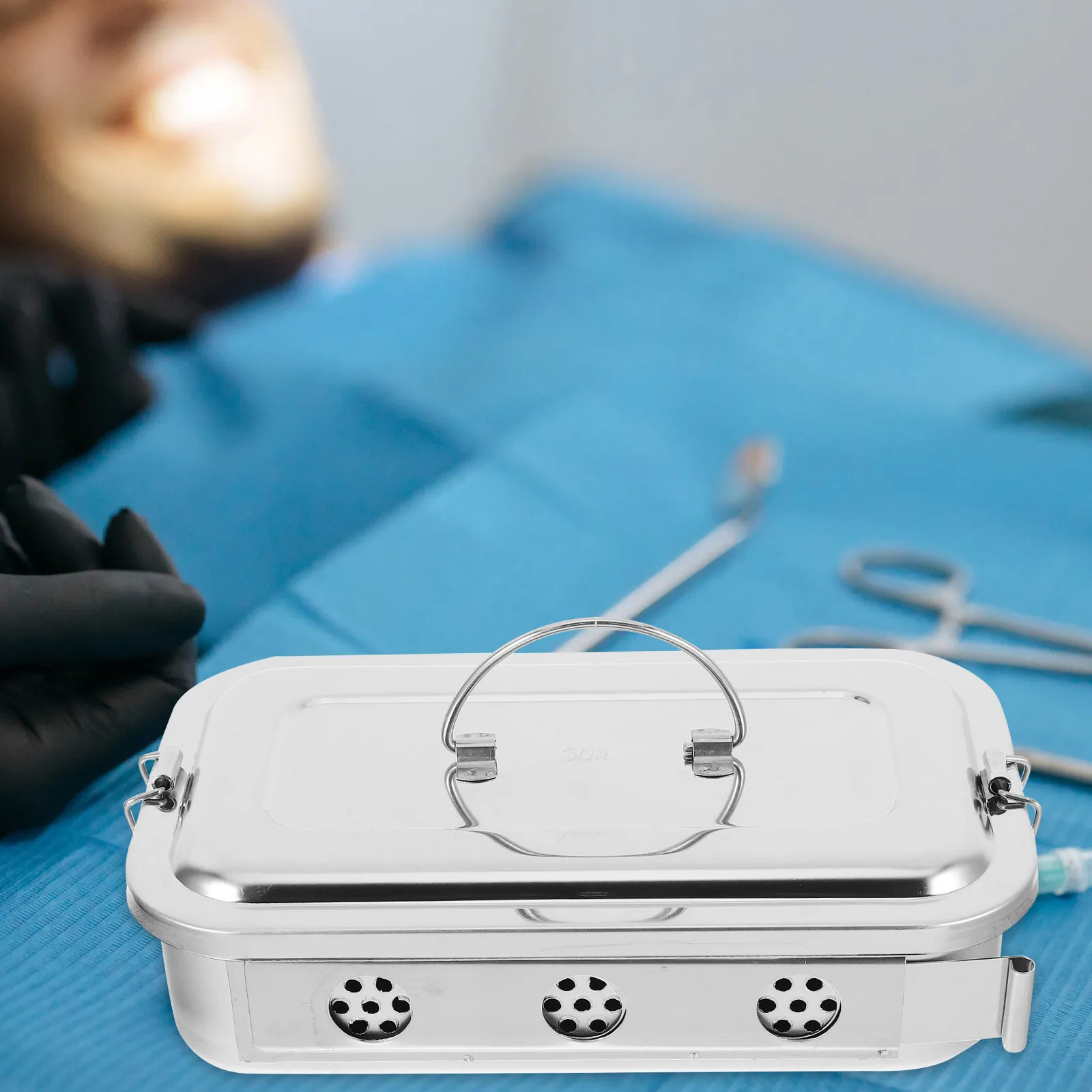 

Контейнер для дезинфекции из нержавеющей стали 8 дюймов с перфорированной крышкой, лоток для инструментов врача, держатель для медицинских инструментов, для использования в клиниках и больницах