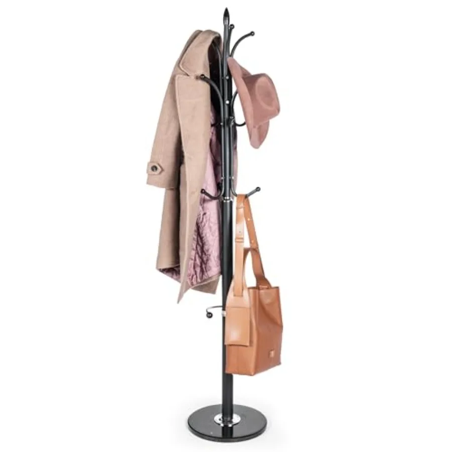 

Modern Metal Coat Rack with Sturdy Natural Marble Base for Coat Jacket Hat Cloths Bags - Freestanding Coat Stand with 12 Hooks