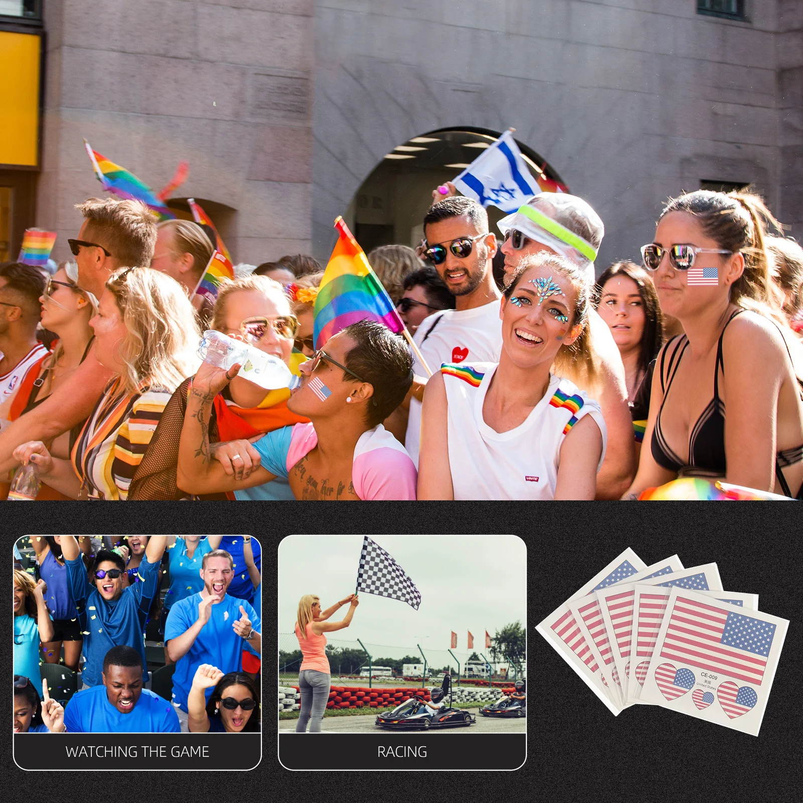 

25pcs Fan Face Stickers American Flag Mini Flags Heart Shaped Men Women Sports Match Body Tattoo Gift Decoration Durable