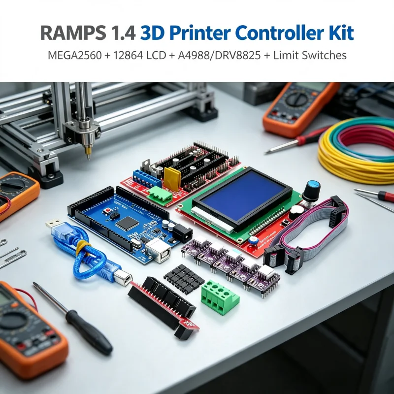 RAMPS1.4 3D Printer Motherboard Complete Kit, MEGA2560 + 12864 LCD Screen, A4988 DRV8825 Driver & Limit Switches, DIY Reprap 3D