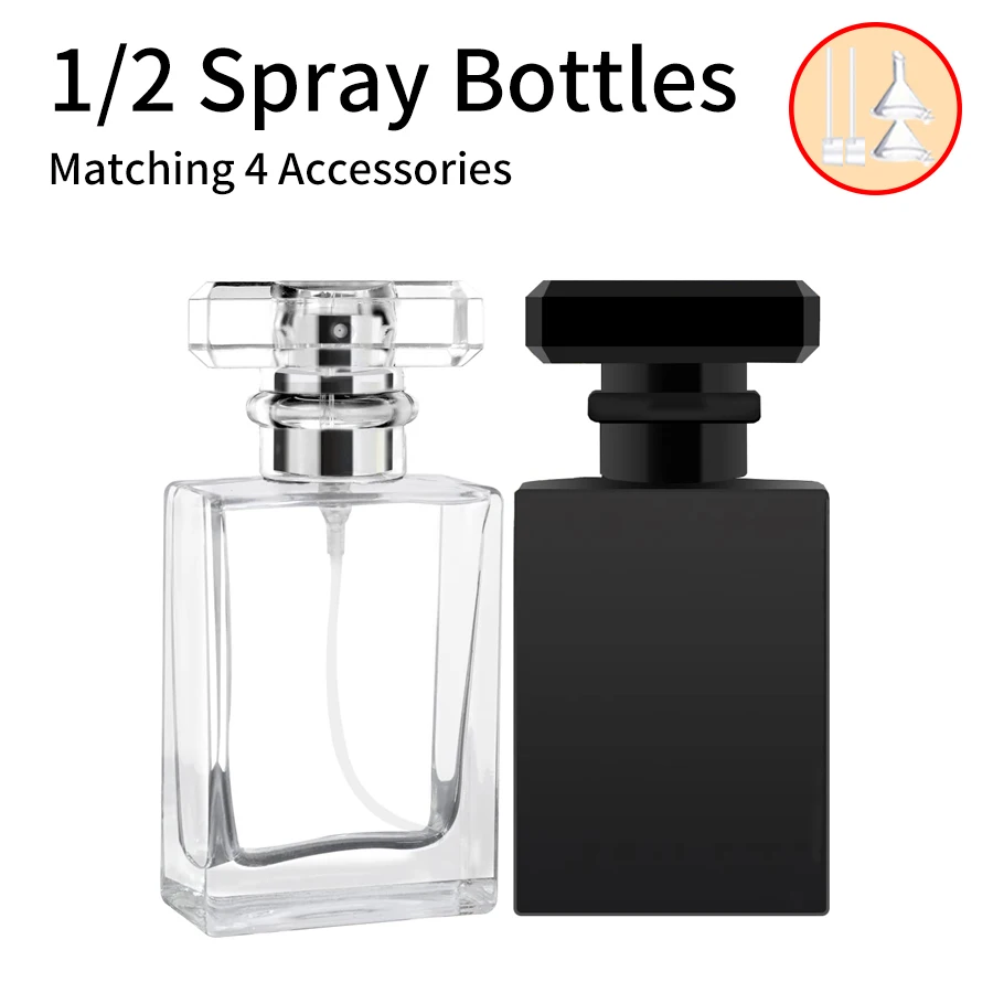 1/2pcs+2 Accessories 30ml Refillable Perfume Spray with 2 Spray Bottles, 2 Funnels, 2 Dispensers, Cologne Atomizer