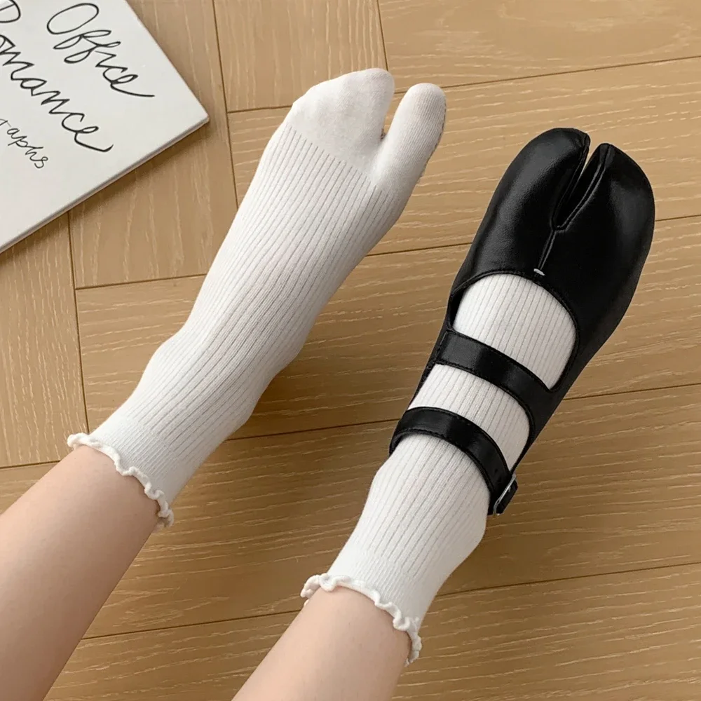 3 Pairs High Quality Cotton Two Fingers Socks Women Ruffles Toe Socks Spring Summer Crew Socks Middle Tube