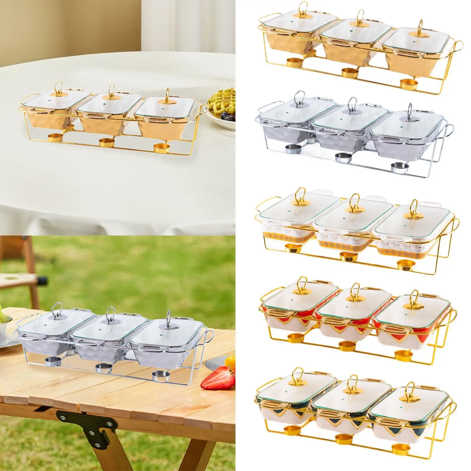 Chafing Dish with Handles Rectangular Household Portable Premium Buffet Display Casserole Dish for Banquet Wedding Holiday Event