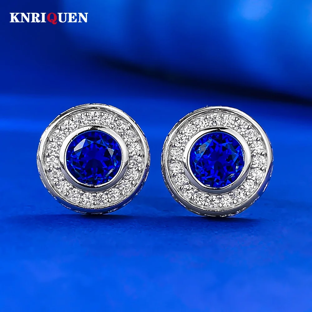 

Retro 100% 925 Solid Silver 6mm 1ct Sapphire Lab Diamond Stud Earrings for Women Gemstone Wedding Party Fine Jewelry Lady Gifts