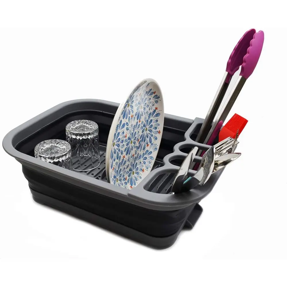 

Collapsible Dish Drainer with Drainer Board - oldable Drying Rack Set - Portable Dinnerware Organizer - Space Saving Kitchen Sto