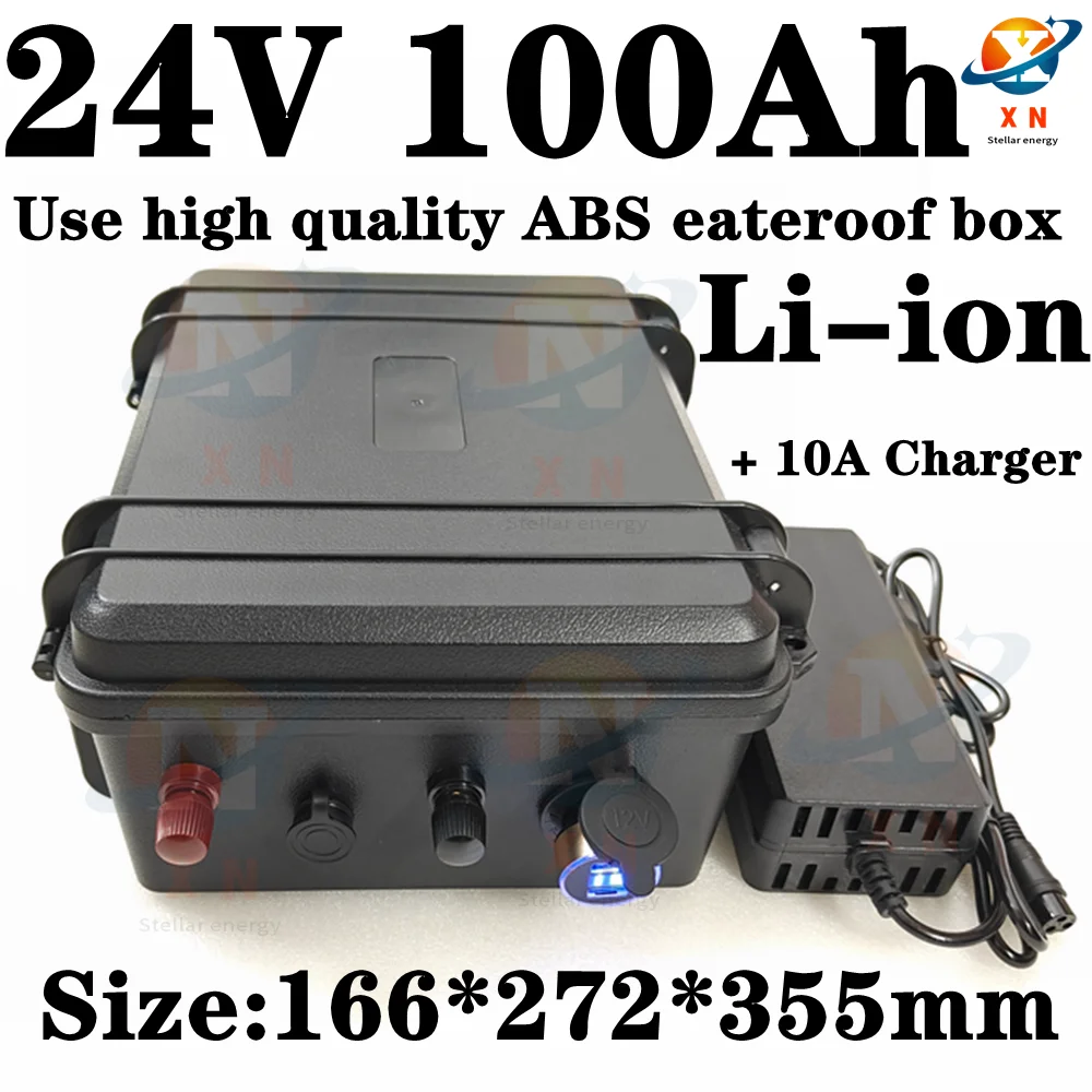 24V 100AH Lithium ion battery 24V waterproof Li-polymer for 1500W 2400W RV EV solar storage inverter bike +10A Charger