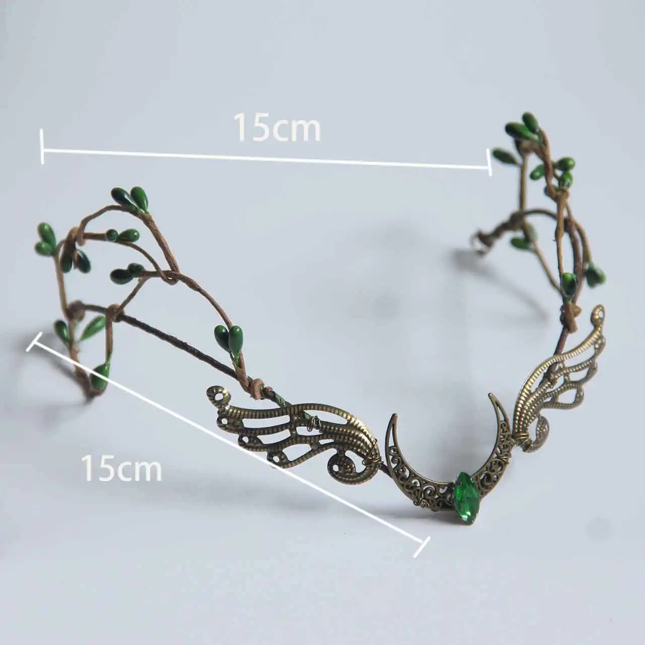 moon crown with wings Vampire crown Gothic headpiece Dark elven crown Woodland Tiara  Elven fantasy crown with green beads