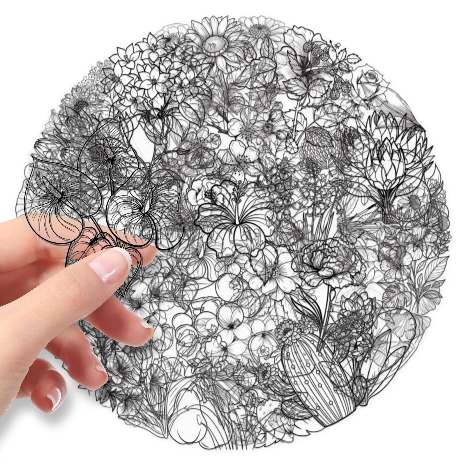 

50PCS Black and White Plants Flowers Cool Graffiti Stickers Personalized DIY Decorative Scooter Mobile Case Waterproof Decals