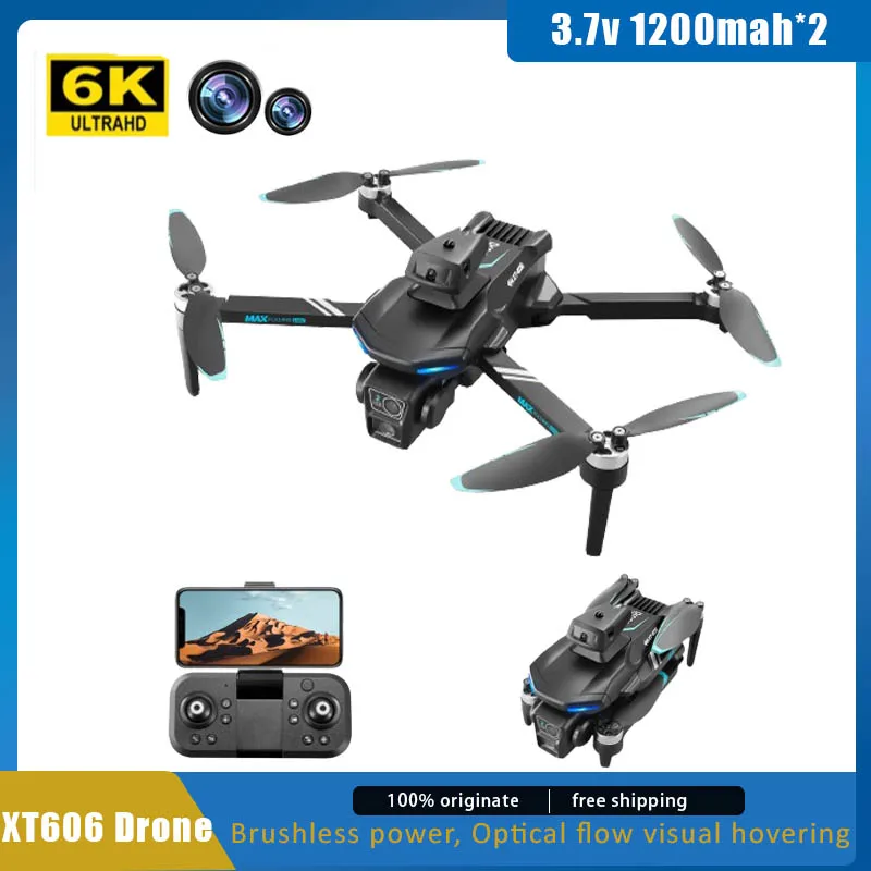 

2 Battery XT606 Drone 6k Dual Camera Brushless Motor Obstacle Avoidance Dron Rc Helicopter Professional Foldable Quadcopter