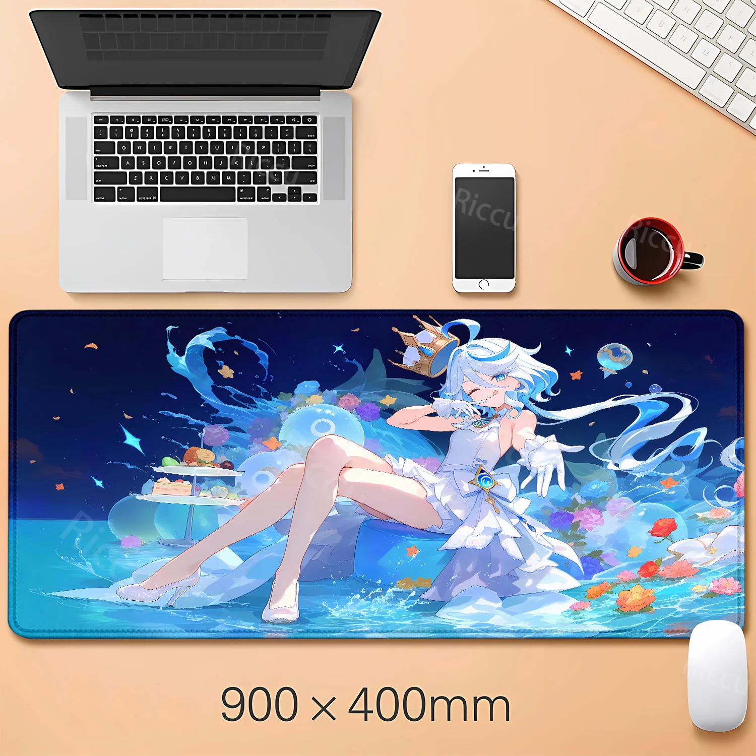 game Genshin Impact Focalors Furina teclado mousepad Large Gaming mouse pad LockEdge Thickened Computer Keyboard Table Desk Mat