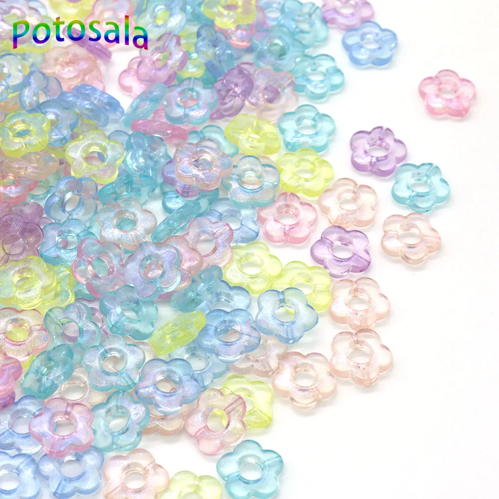 Acrylic Hollow Five-Petal Flower Loose Beads Straight Hole Mixed Color  Handmade Jewelry Accessories DIY Bracelet 50Pcs 14mm