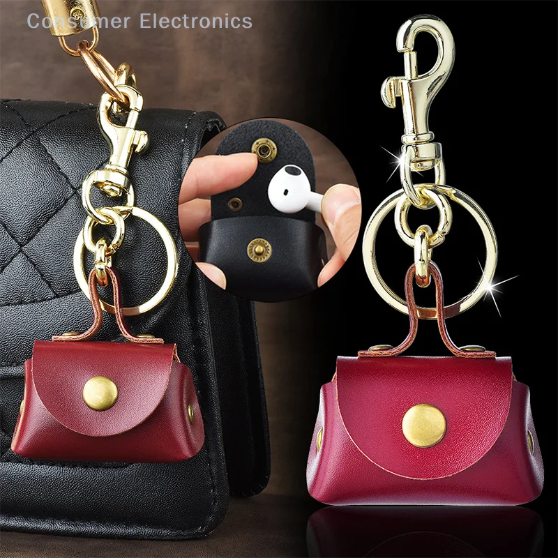 Fashion Leopard Print Mini Handbag Keychain Vintage Exquisite Headphone Bag Pendant Portable Leather Small Coin Bag Gifts