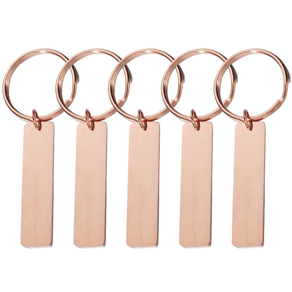 5 Pcs Glossy Strip Hangtag Keychain Blanks Fob Unfinished Keyrings DIY Tags Carving Making Supply Rectangle Keychains