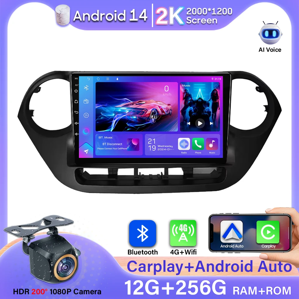 

No 2 Din Android 14 Carplay Car Radio For Hyundai Grand i10 i 10 2013 2014 2015 2016 2017 2018 GPS Video Player Stereo 4G Wifi