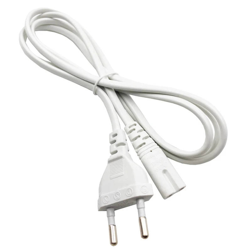 White 2p Prong EU Plug Cord Extension Cable Lamp Power Supply European Figure 8 Power Cord For Led Lighting USB Charger 1.5m 1m