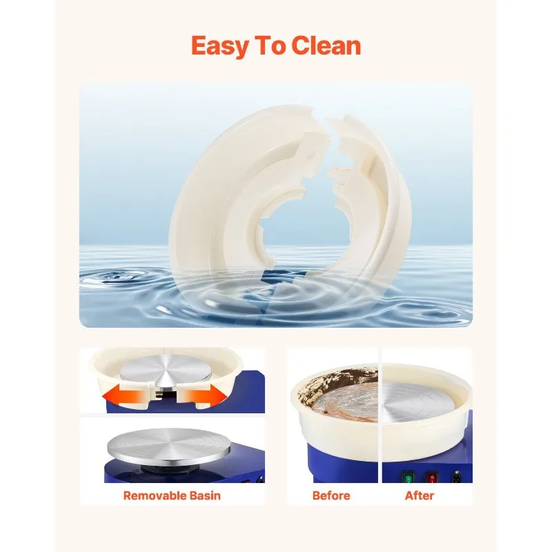 Pottery Wheel 14 in Ceramic Wheel Machine 60-300 RPM Speed Adjustable Blue