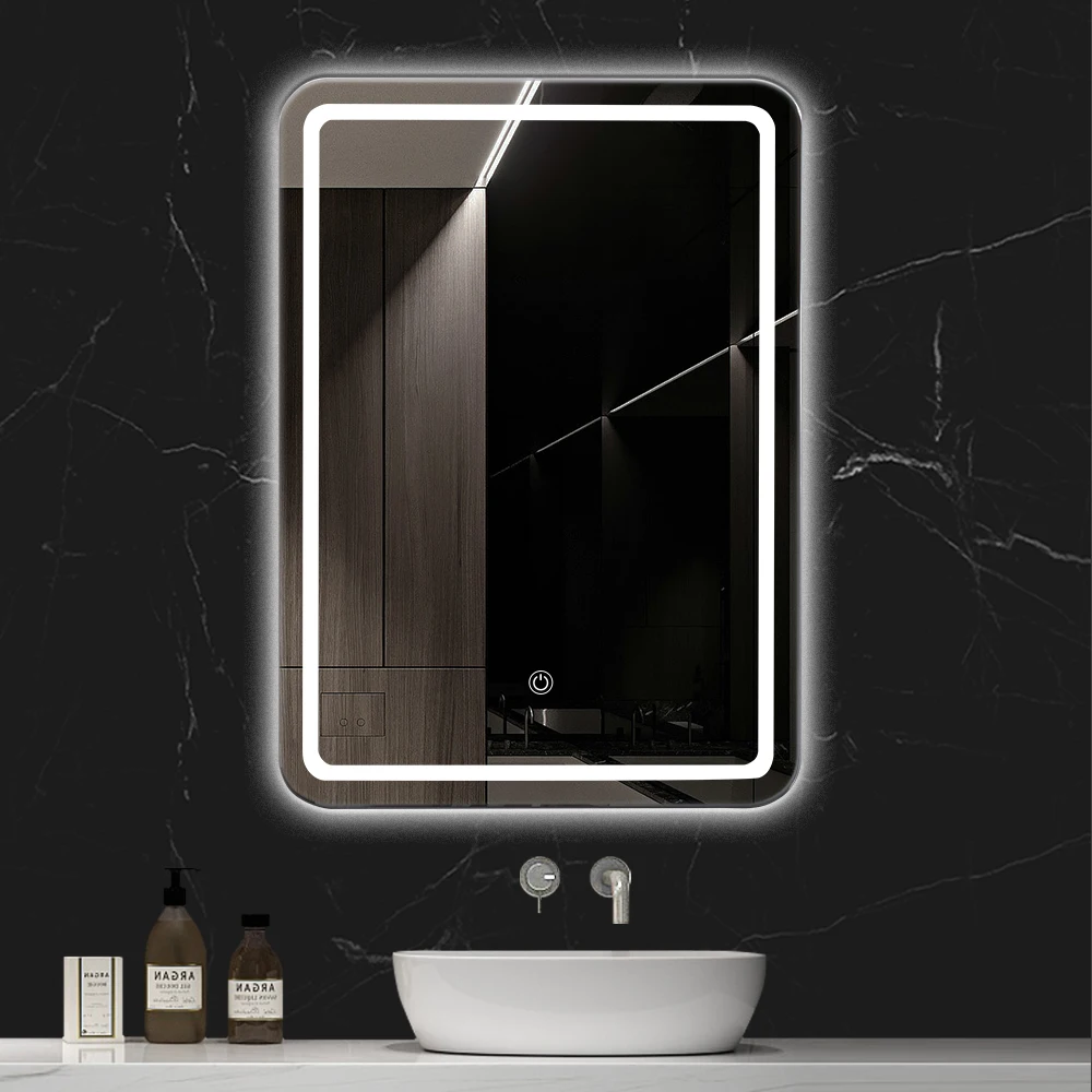 du-Hot Seller Rectangle Backlit Touch Screen LED Bathroom Mirror Smart LED Led Mirror for Bathroom#