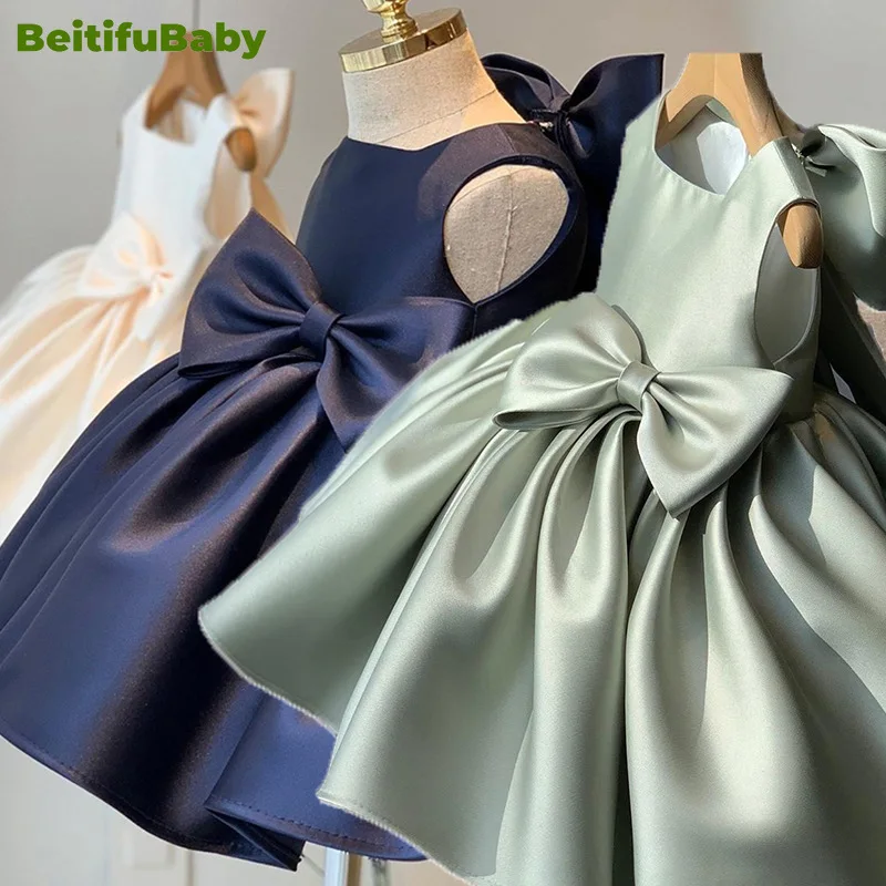 BeitifuBaby Children's Prom Dress Banquet Clothing Fashion Sleeveless Bow Wedding Party Flower Girl Dresses Vestidos De Gala