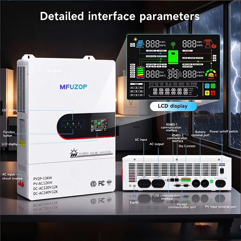 Hybrid Solar Inverter Single & Split Phase Output Pure Sine Wave Dual MPPT 6500W×2 PV Input Off Grid Solar Inverter for Home Energy System Emergency Power Supply US Warehouse