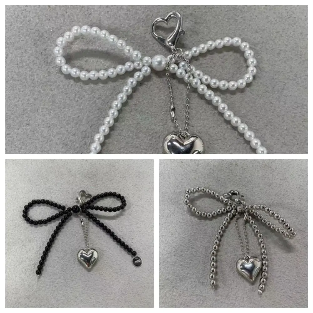 Korean Pearl Bow Heart Keychain Bag Pendant Pearl Decoration for Bags and Phones Creative Keyring Gift Charm Backpack Pendant