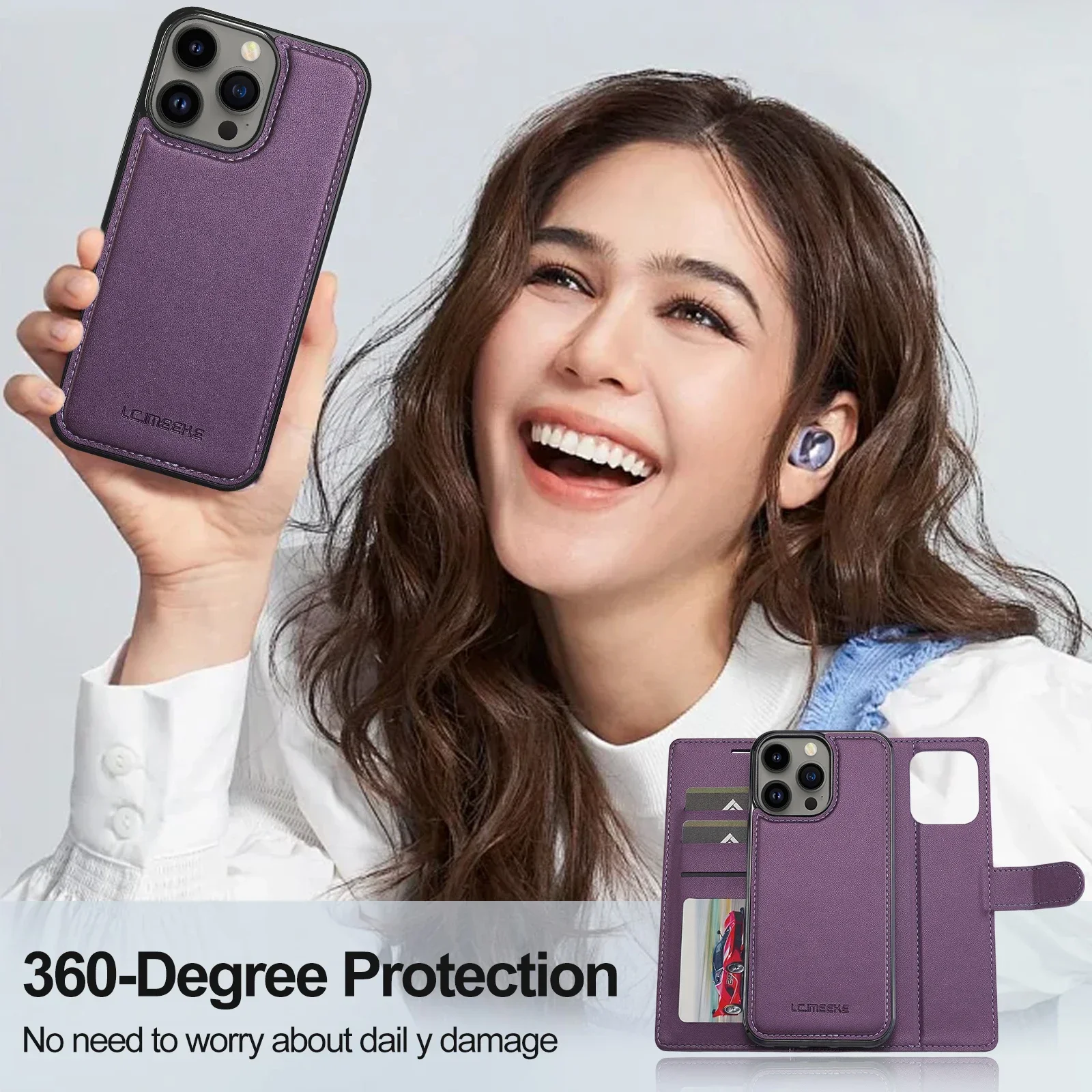 2 في 1 حافظة جلدية قابلة للإزالة لهاتف آيفون 17 Air 16 Pro Max 15 14 13 12 11 Pro XS Max XR 7 8 Plus SE غطاء محفظة مغناطيسي