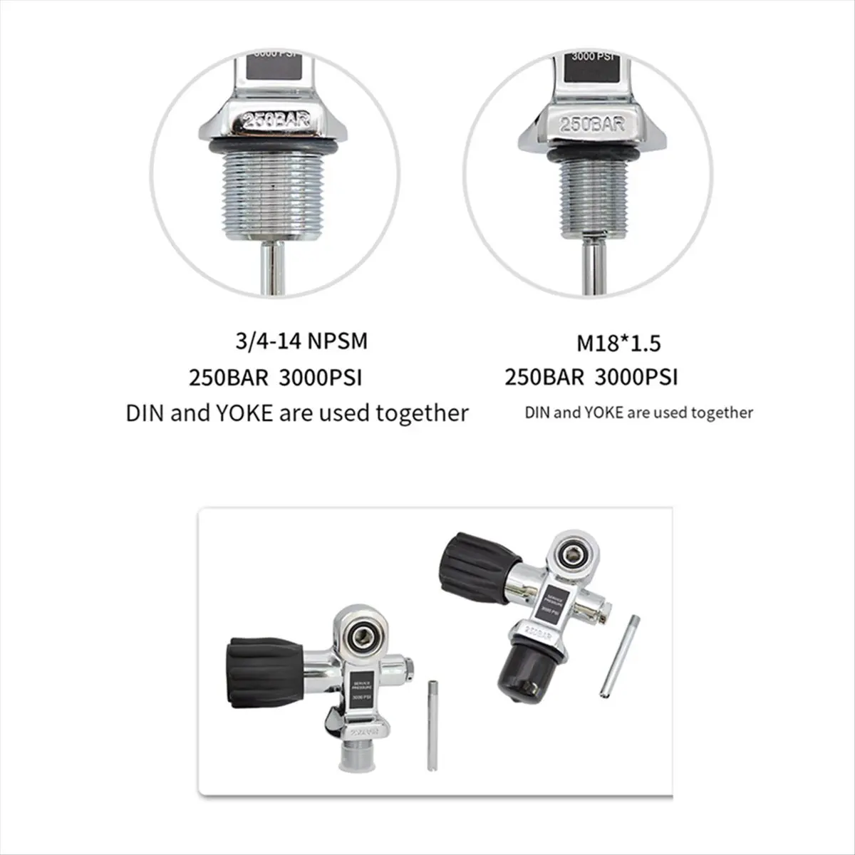 

BHBL Scuba Diving Oxygen Bottle Head Valve Cylinder High Pressure Bottles Valves Dive DIN/Yoke Tank Valve 3/4 Inch - 14 NPSM