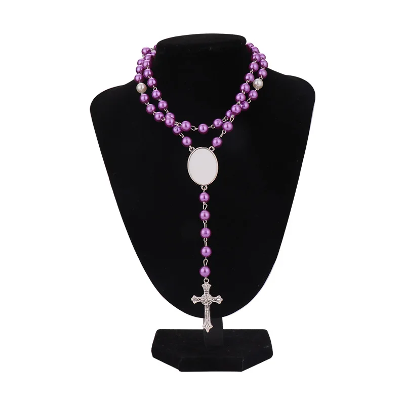 Sublimation Blank Rosary Necklace Cross Border Pendants Necklace Sublimation Blank Jewelry Necklace For DIY Printing Photo Name