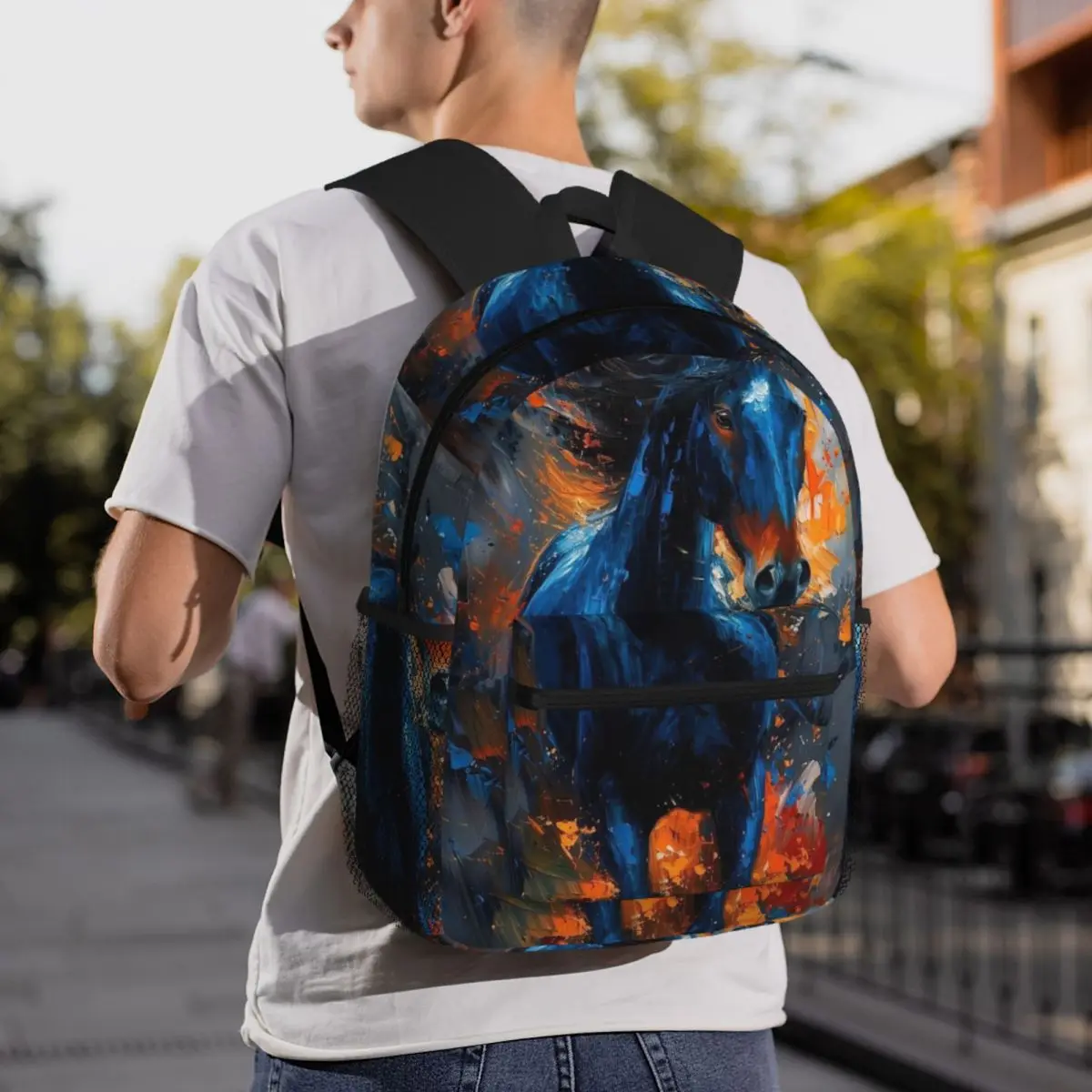 Wild Horse Oil Painting Colour Backpack Student BookBag Children School Bag Laptop Shoulder Bags for Boys Girls