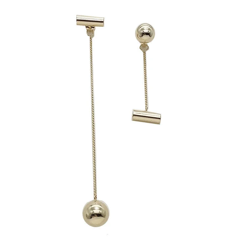 Vintage Gold Color Metal Asymmetrical Long Ball Dangle Earrings For Women Fashion Punk Stud Earring Jewelry Gifts Wholesale