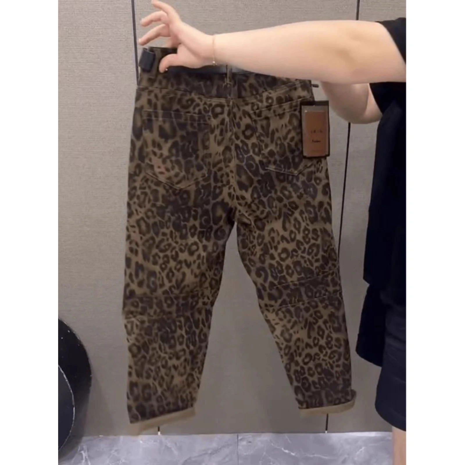 Men's plus Size Casual Pants Harlan Sle Autumnal Leopard Print Loose Fit Versatile Comfortable Polyester Denim Jeans