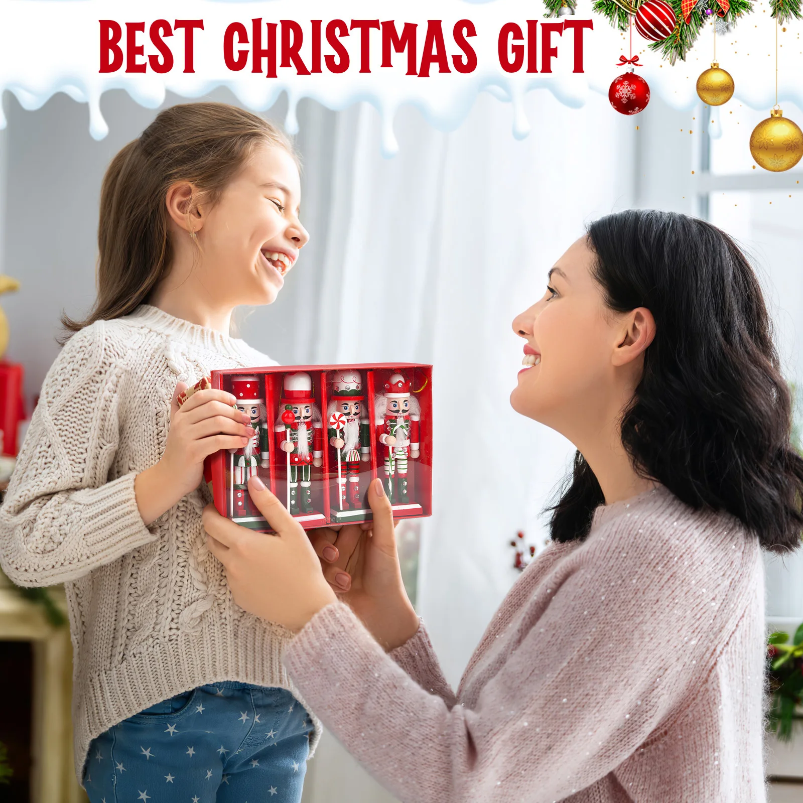 

4pcs Christmas Nutcracker Hanging Ornaments Wood Puppet Decor For Xmas Tree Holiday Party Wedding Anniversary Gift