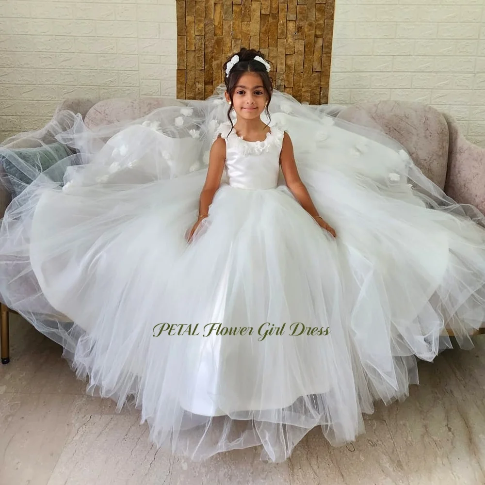 Petal A Line Straps Flower Girl Dress with Bow Back First Communion Dress with 3D Flowers Kids First Communion Dress  Customized