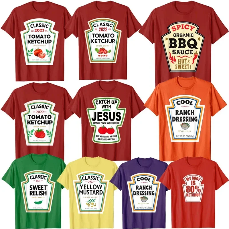 Classic Mayo Mustard Ketchup Costume Matching Couples Groups Halloween T-Shirt Gift Heinz-Tomato-Ketchup BBQ Clothes Tee Tops