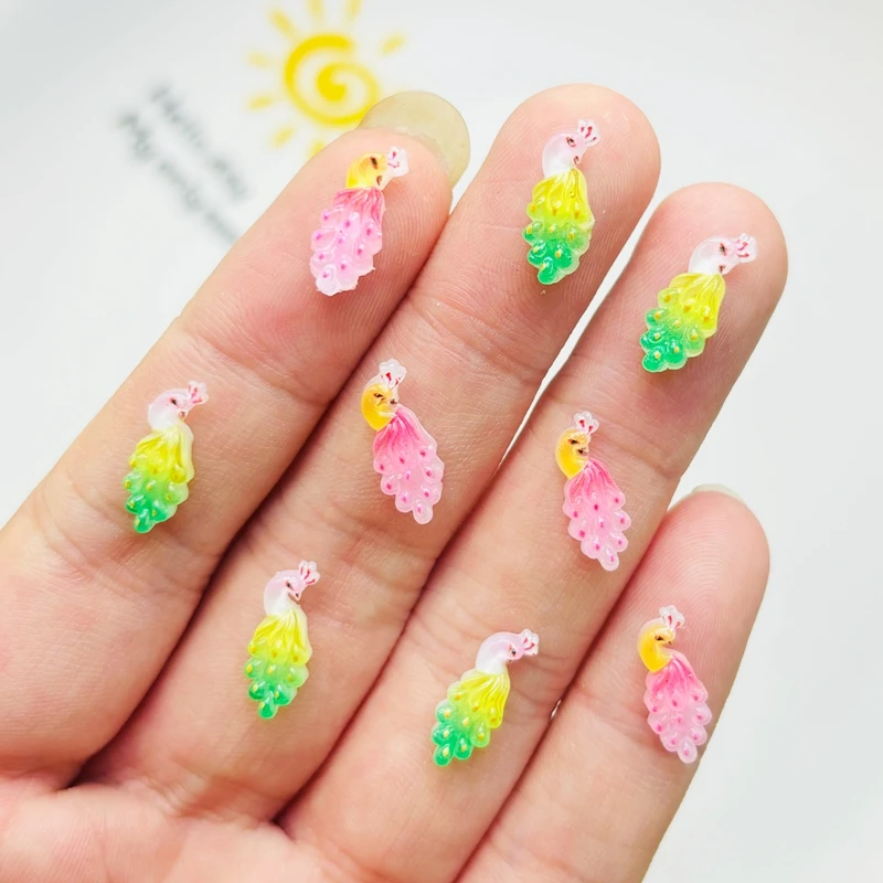 50 Pcs New Cute Mini Resin Cartoon Animal Peacock Flatback Ornament DIY Jewelry Making Manicure Hairwear Accessories A43