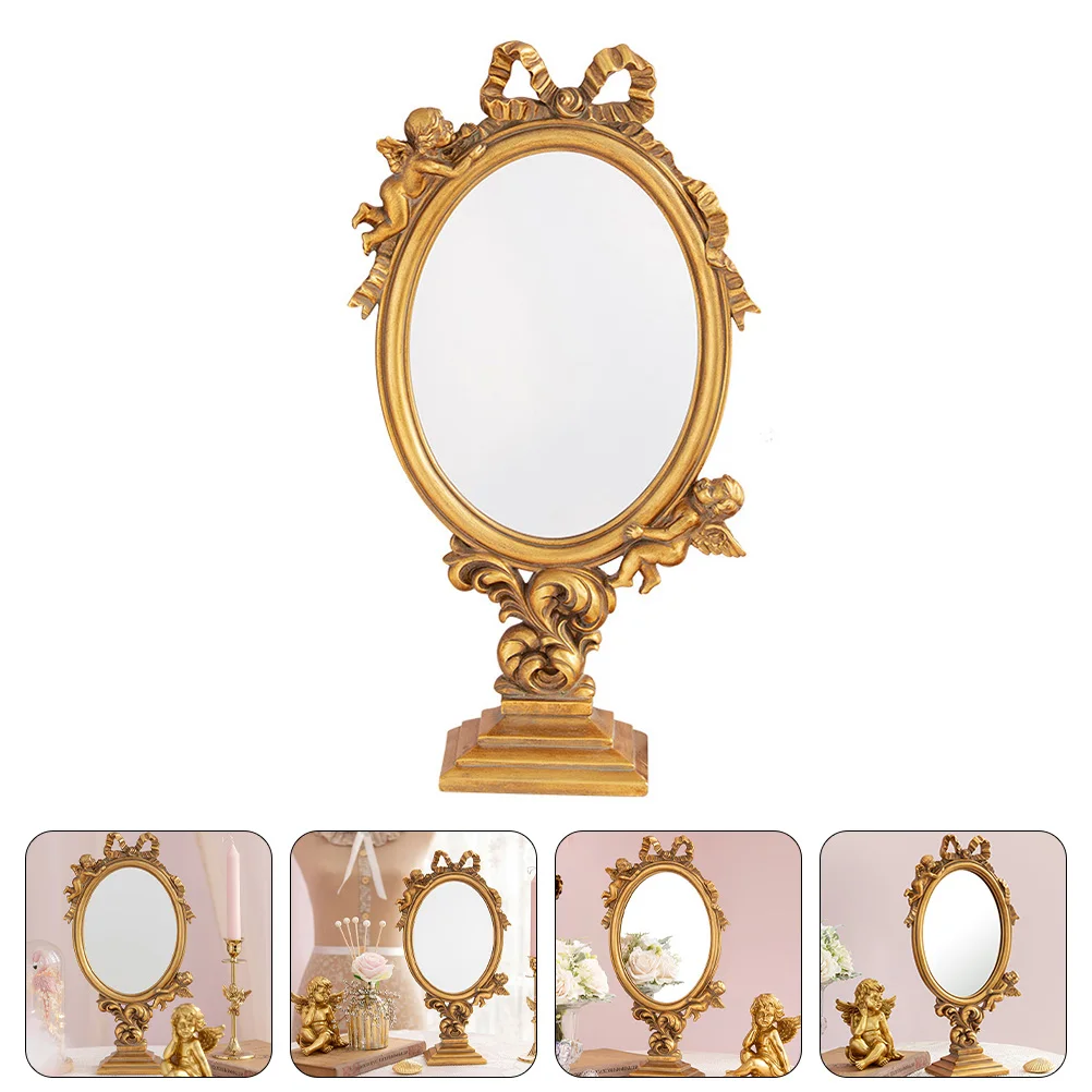 1Pcs Engel Make-Up Spiegel Premium Harz Desktop Spiegel für Frauen High Definition Tabletop Eitelkeit Decor Schlafzimmer Dressing Station