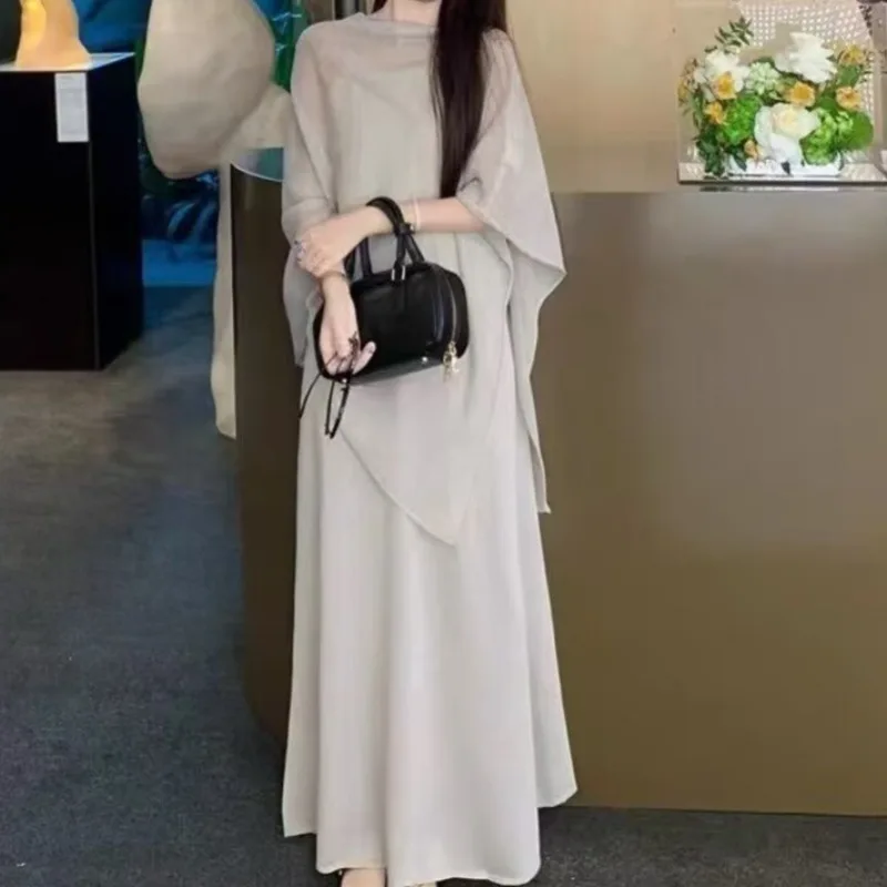 Irregular Cover Up Top Maxi Dress Matching Set Women Casual Shawl Cape Top Elegant Spaghetti Strap Long Dress Matching Sets Y2k