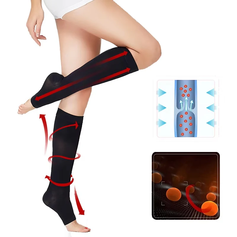 Compression Socks Prevent Varicose Veins Toeless Support Hose for Women Men 1 Pair Leg Compression Calf Sleeves Stocking Relieve
