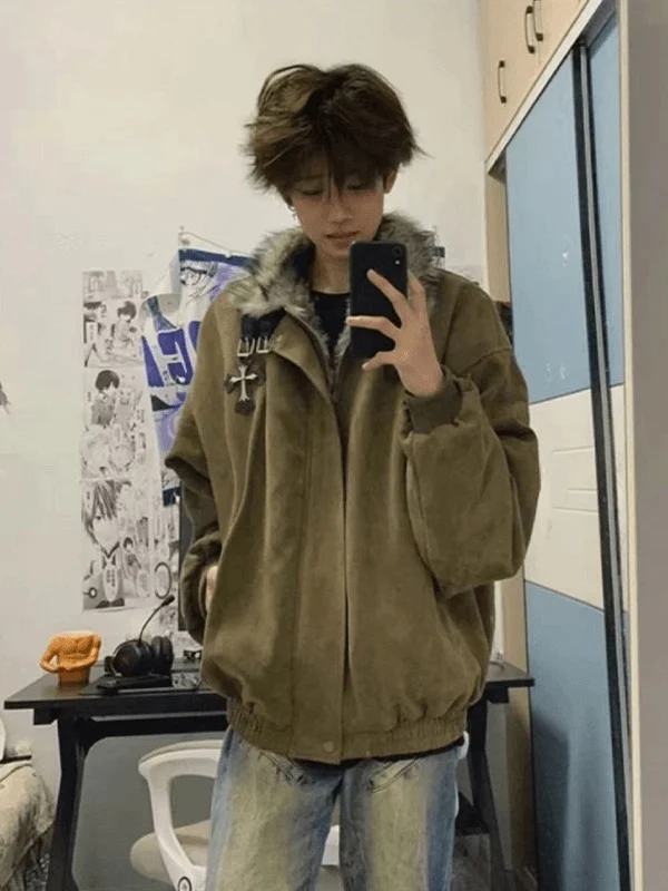 

Thiened American Cross Collar Mountain Eagle Cotton Jaet Men's Winter Warm Coat High Quali Couple's Jaet Polyester Fiber