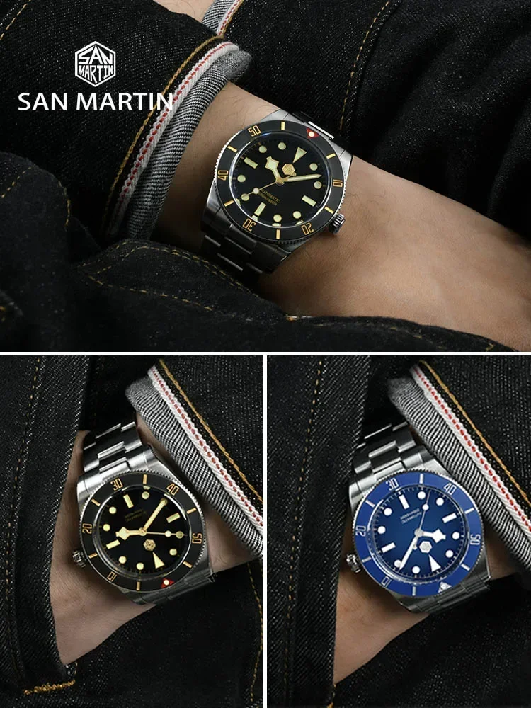 Imagem -02 - San Martin 37 mm Bb54 Vintage Mergulhador Relógio Masculino Movimento Nh35 Relógios Mecânicos Automáticos Safira Luminosa à Prova Impermeável Água 200m Sn0138