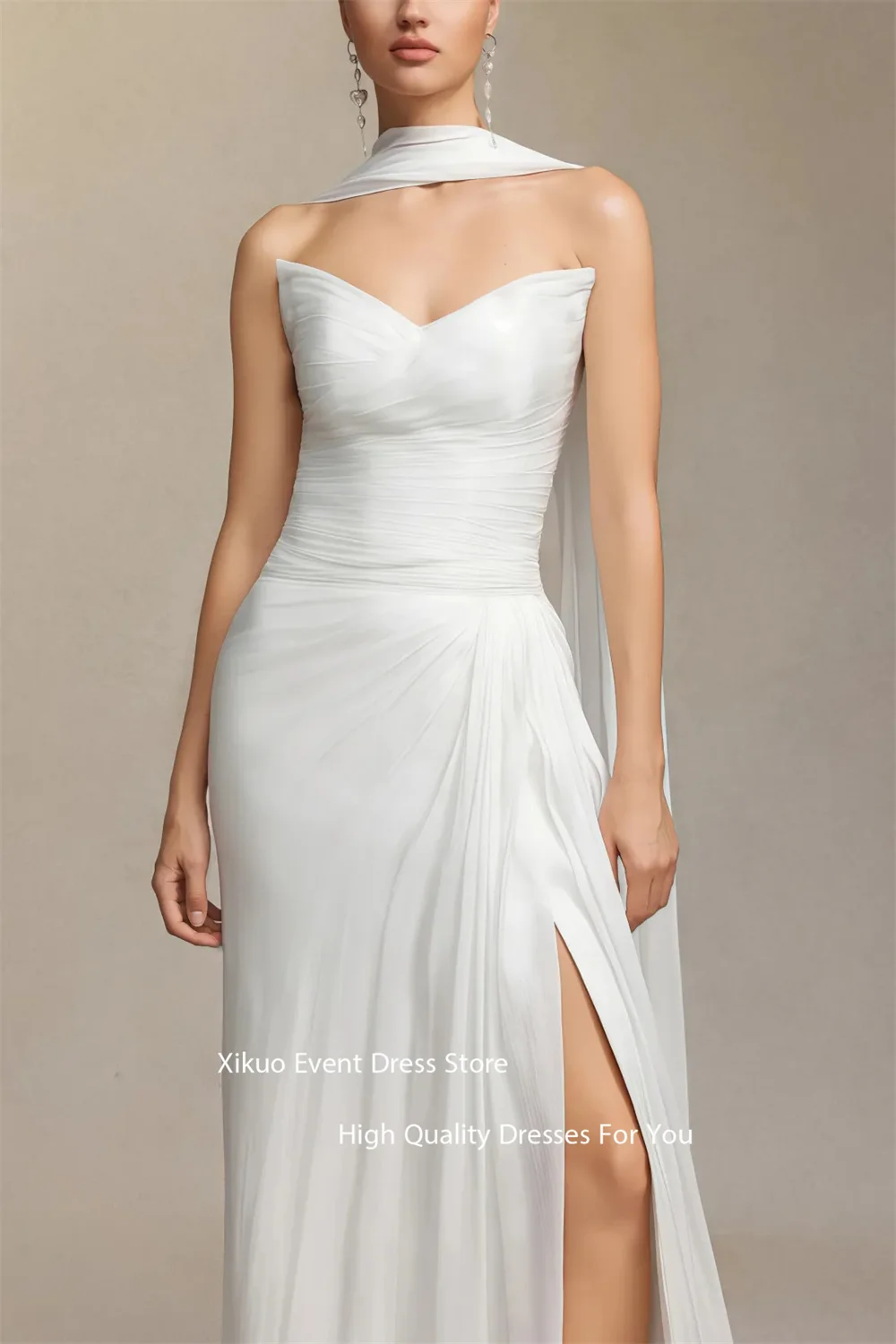 Xikuo Ribbons Side Slit Wedding Dresses Ruched Chiffon Pleated 2025 Bridal Gown Summer Sleeveless Vestidos De Novia Customized